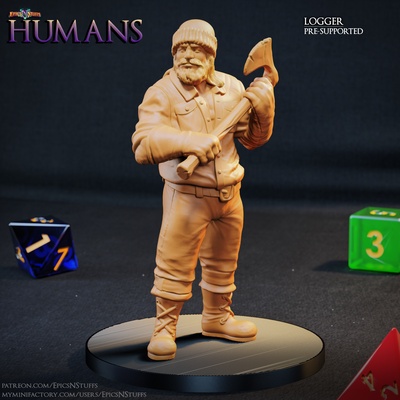 human logger miniature - pre-supported game dragons dungeons mini rpg character 3dprinting enemy boardgame tabletop dnd pathfinder berserker npc ttrpg 5e supported epicsnstuffs 3d print model - Mito3D