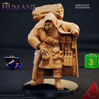 human merchant miniature - pre-supported game dragons dungeons female mini rpg character evil boardgame tabletop resident dnd pathfinder npc ttrpg 5e supported epicsnstuffs 3d print model - Mito3D