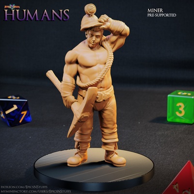 human miner miniature - pre-supported game dragons dungeons mini rpg warrior character 3dprinting boardgame tabletop dnd worker pathfinder npc ttrpg 5e supported epicsnstuffs 3d print model - Mito3D