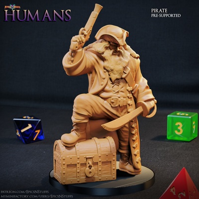 human pirate miniature - pre-supported game dragons dungeons mini rpg warrior character 3dprinting enemy boardgame tabletop dnd pathfinder npc ttrpg 5e supported epicsnstuffs 3d print model - Mito3D