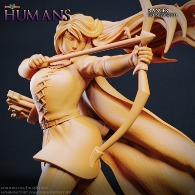 human ranger miniature - pre-supported game dragons dungeons female mini player rpg character boardgame bow tabletop dnd pathfinder npc ttrpg 5e supported epicsnstuffs 3d print model - Mito3D