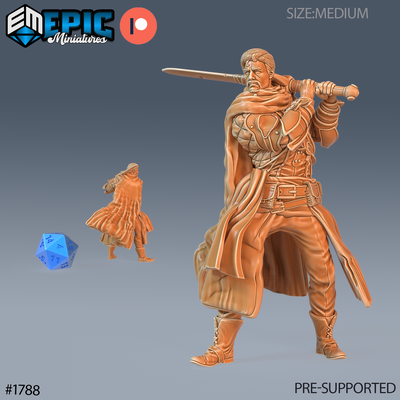 human thief sword dnd miniature tabletop miniatures gaming monster 3d model rpg dndminis stl file game epic-miniatures dndminiatures 3dprint 3dminiature printedminis 3dprinting dungeon fantasy roleplaying dragon warrior undead pre-supported 3d print model - Mito3D