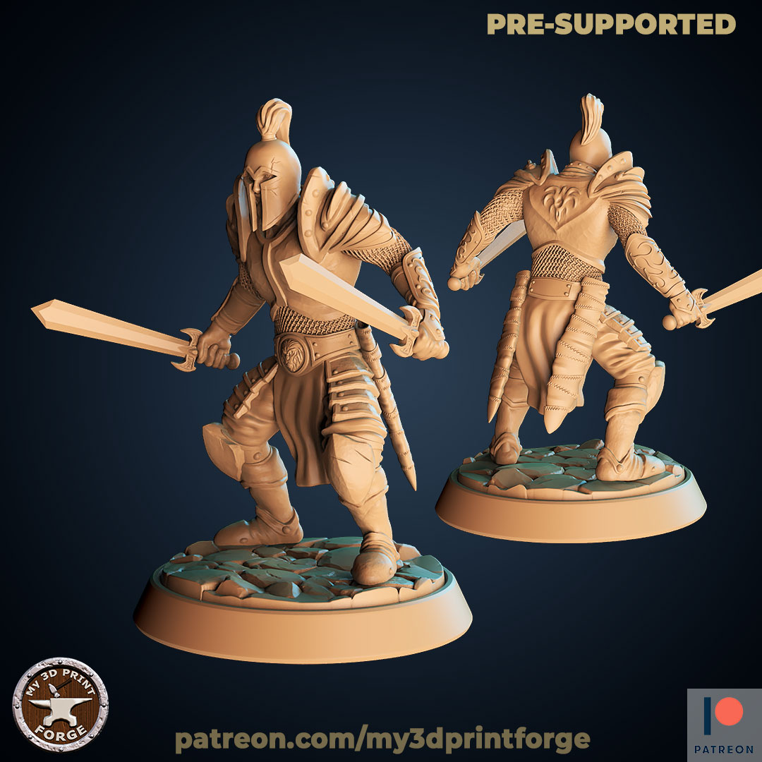 human warrior swords 32 75mm male man dnd pre-supported miniature sculpture fantasy epic cool resin warcraft 3D print model - Mito3D