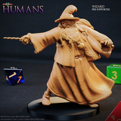 human wizard miniature - pre-supported game dragons dungeons mini rpg character 3dprinting enemy boardgame tabletop dnd pathfinder berserker npc ttrpg 5e supported epicsnstuffs 3d print model - Mito3D