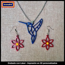 colibrí pendientes colgante conjunto la joyería llavero anillo de claves el collar tótem aretes arete flor color rosa 3d print model - Mito3D