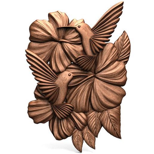 hummingbirds cnc art hummingbird bird flower relief artcam aspire 3D print model - Mito3D