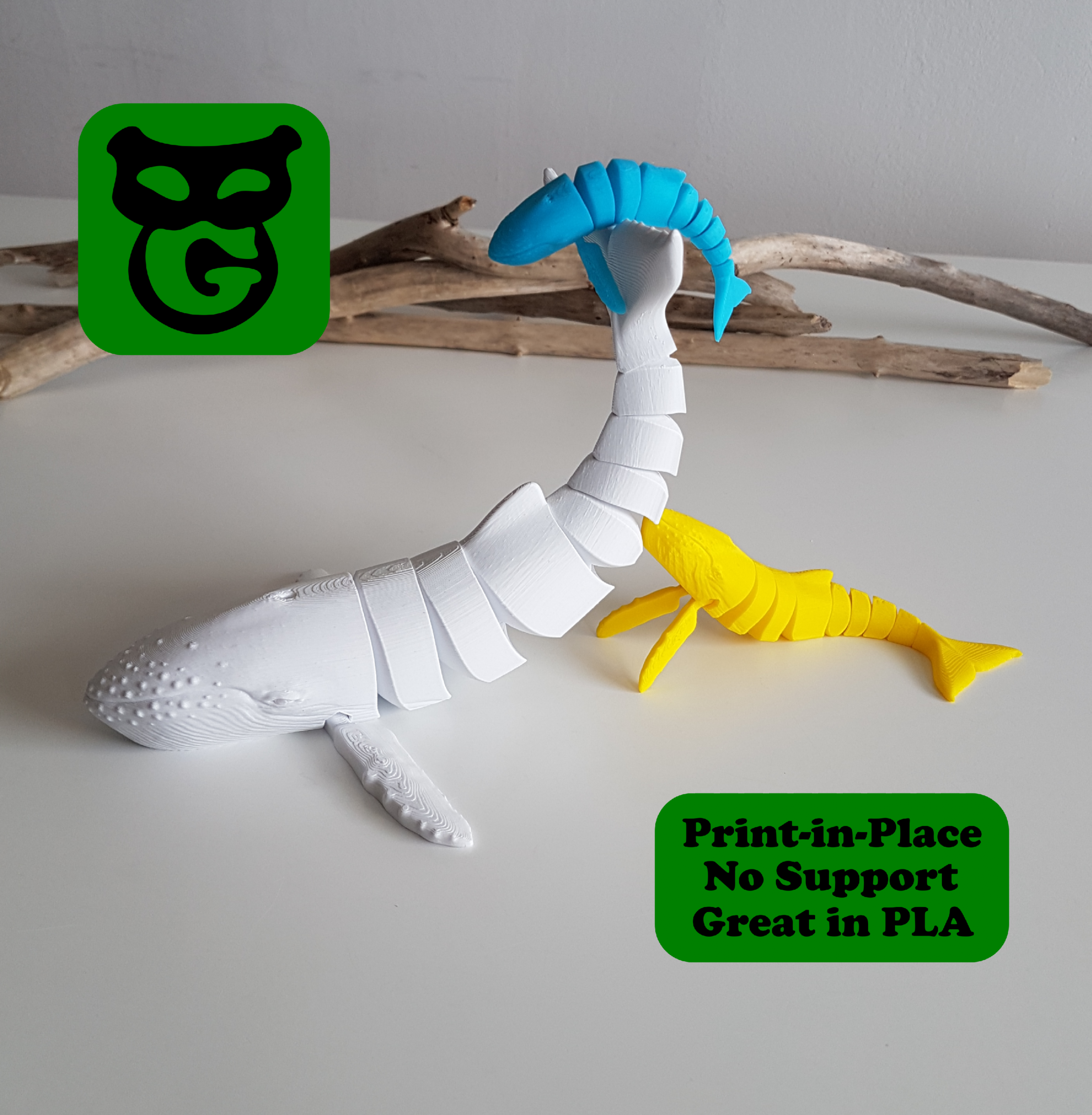 jorobado ballena flexi flexible mamífero juguete articulado print in place Arte animal realista mar Oceano 3D print model - Mito3D