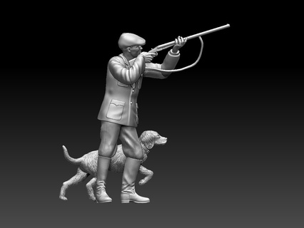 caçador cão rifle Caçando miniatura impressão estátua espingarda arma fogo escultura 3d print model - Mito3D