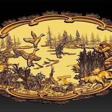 hunting scene dogs ducks dog hunter cnc art frame 3d print model - Mito3D