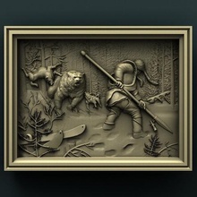 la chasse thème de l'ours art cnc panno un soulagement sculpté 3d stl modèle 3d print model - Mito3D
