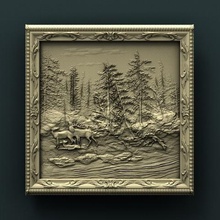 hunting theme art cnc panno relief carved 3d stl model