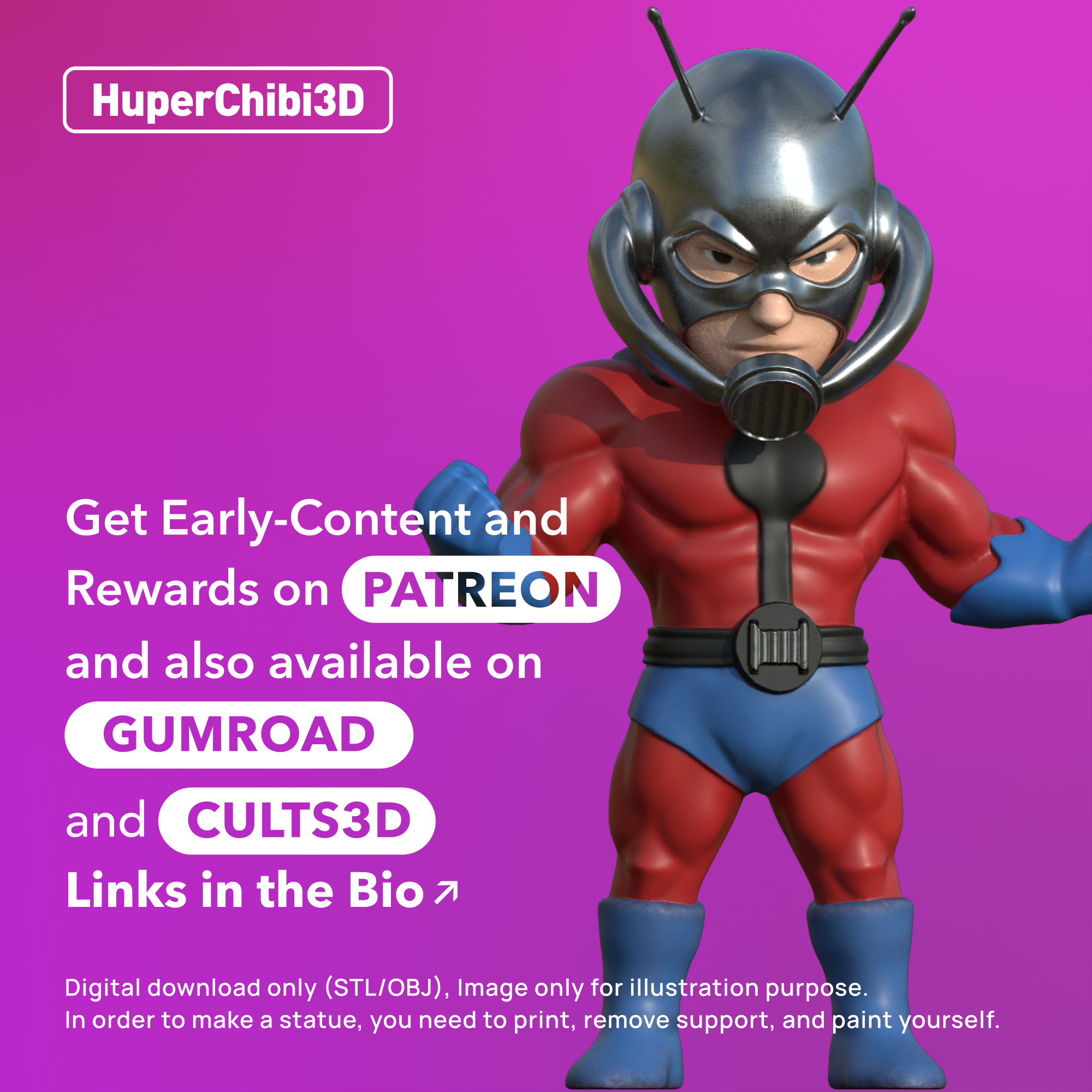 allí hombre Hormiga clásico maravilla vengador súper héroe chibi huper3d 3D print model - Mito3D