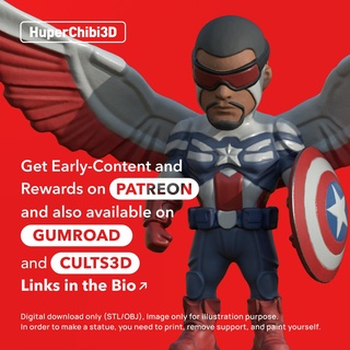 tarafta Kaptan Amerika Sam Wilson hayret intikamcı Süper kahraman Chibi 3d print model - Mito3D