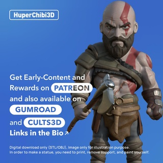 huperchibi - kratos god war ragnarok game chibi huper3d 3d print model - Mito3D