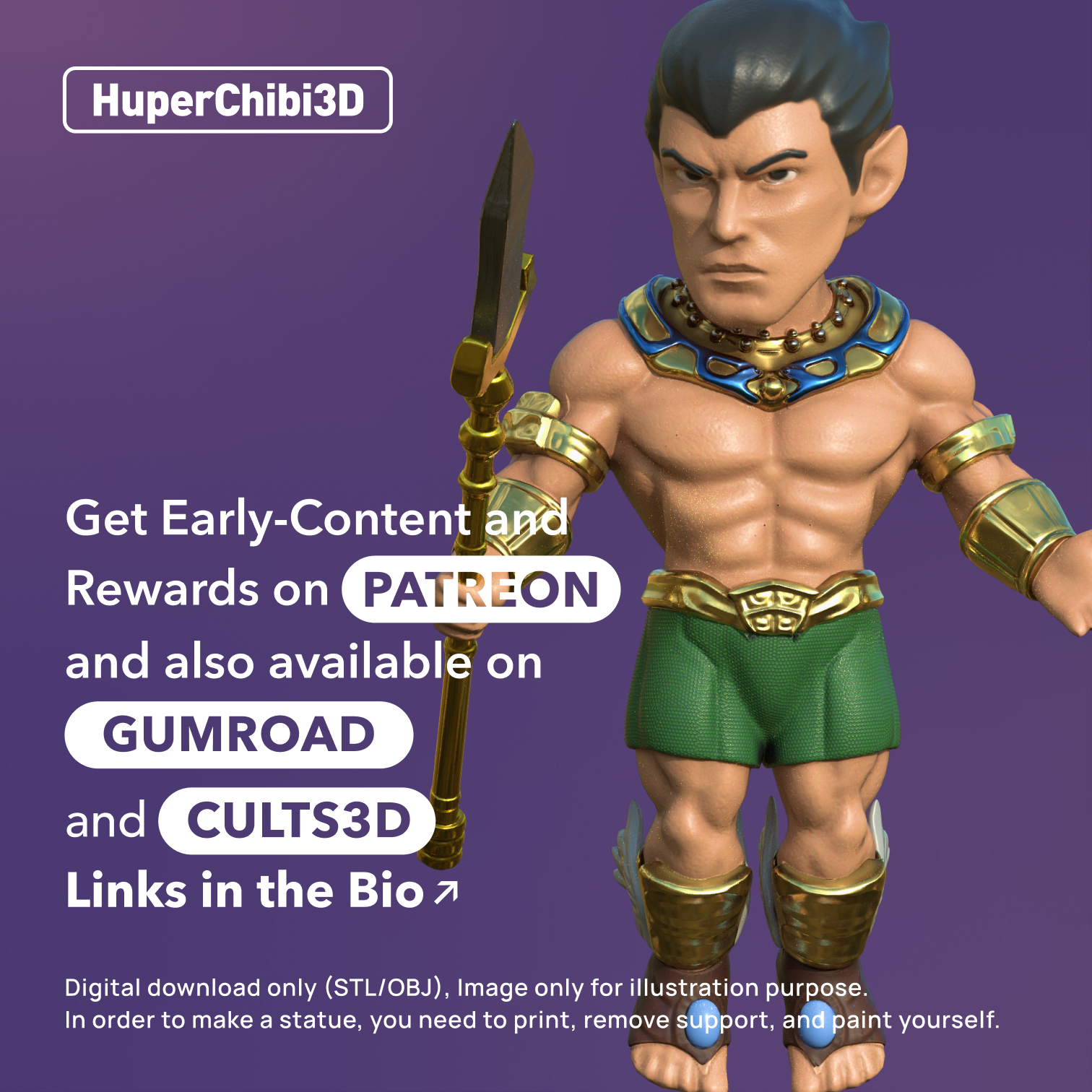 huperchibi - namor marvel xmen mutant super hero chibi huper3d 3D print model - Mito3D