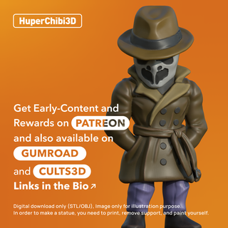 tarafta Rorschach dc çizgi roman bekçiler Süper kahraman Chibi huper3d 3d print model - Mito3D