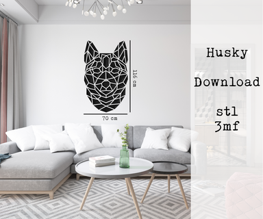 husky cane geometrico animale asilo murale parete tatuaggio decorazione 3d print model - Mito3D