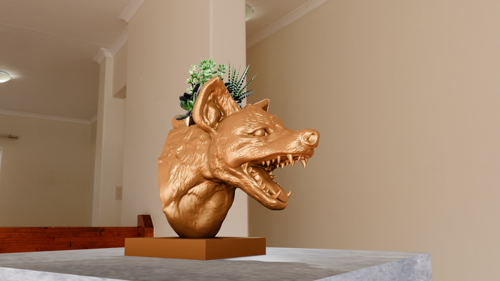 hyäne büste pflanzer stl 3d drucken datei zuhause haus wolf hund dschungel safari miniatur tischplatte tiere skulptur mauer dekor 3d print model - Mito3D