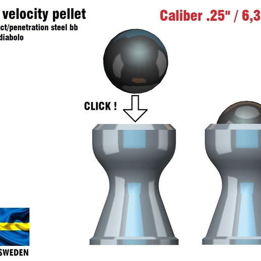 hyper velocity pellet caliber 25 airgun rifle pistol airrifle airpistol diabolo bullet 3D print model - Mito3D