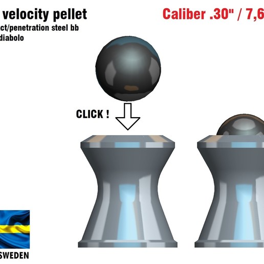 hyper velocity pellet caliber 30 airgun rifle pistol airrifle airpistol diabolo bullet 3D print model - Mito3D