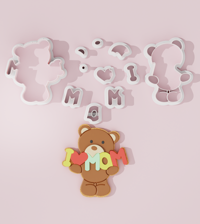 i love mom bear 1 cookie cutter cutters designs baking tools pastry sugarpaste custom diy seasonal event birthday party cake mother day 3d print model - Mito3D