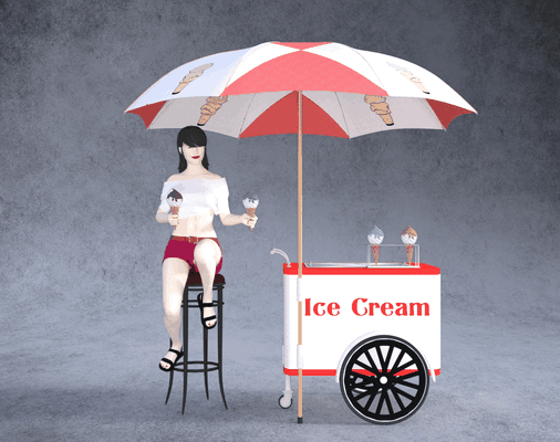 ice-cream vendor woman ice cream stand cart statue miniature if figurine diorama model train hot wheels printable resin sla free sculpture 1 64 toy 3d print model - Mito3D