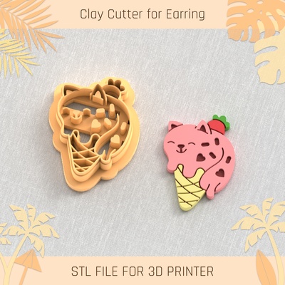 ice cream cat summer clay cutter tools earring turtle beach shell 3d print model - Mito3D