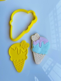 ice cream cone cookie fondant clay cutter stamp heart summer spring kids party mold suger kitchen pla 3d print model - Mito3D