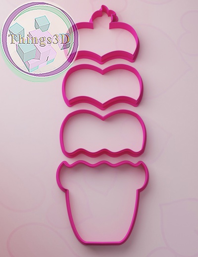 ice cream cookie cutter cutting cake cutters stamps cookiecutter frame bell christmas skates sled deer clay heart love car valentine'sday 3d print model - Mito3D