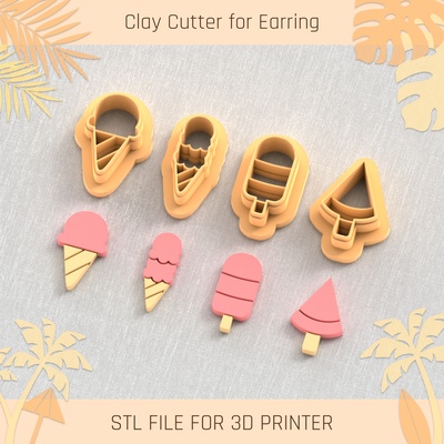 ice cream pack summer clay cutter tools earring turtle beach shell 3d print model - Mito3D