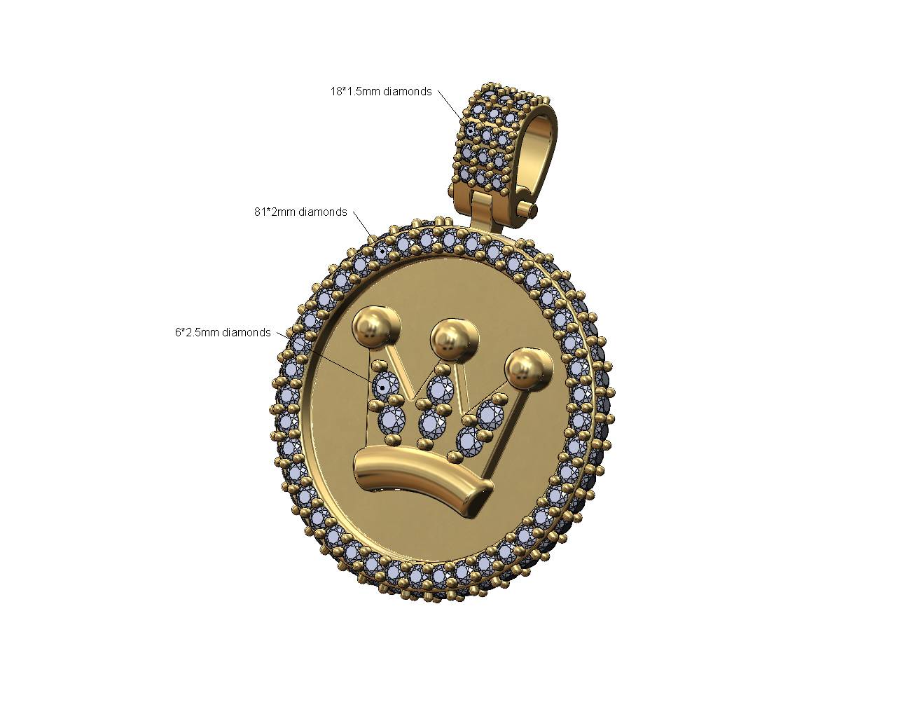 ghiacciato diamante corona pendente cauzione 3d Stampa modello gioielleria lusso stampabile collana bling oro argento hiphop dichiarazione 3D print model - Mito3D