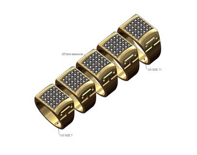 buzlu elmas Yunan anahtar kubbe Meydan mühür yüzük us boyutları 7to11 3d Yazdır model Versace Roma menderes bling tıknaz takı altın gümüş yazdırılabilir mücevher 3d print model - Mito3D
