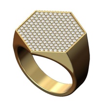 gelado ampla hexagonal anel us Tamanho 9 3d impressão modelo joalheria imprimível ouro prata esterlina jóias luxo declaração hexágono acessórios robusto diamante banda 3d print model - Mito3D