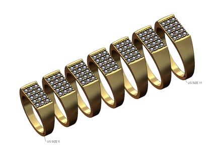 buzlu dikdörtgen mühür yüzük us boyutları 5to9 3d Yazdır model bling elmas takı yazdırılabilir altın gümüş düğün yıldönümü istifleyici istiflenebilir beyler 3d print model - Mito3D