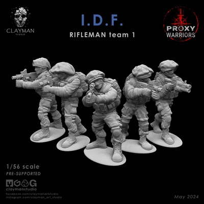 idf rifleman team 1 56 scale game clayman rpg soldier proxy war modern rifle m4a1 tavor israel gaza hamas 3d print model - Mito3D