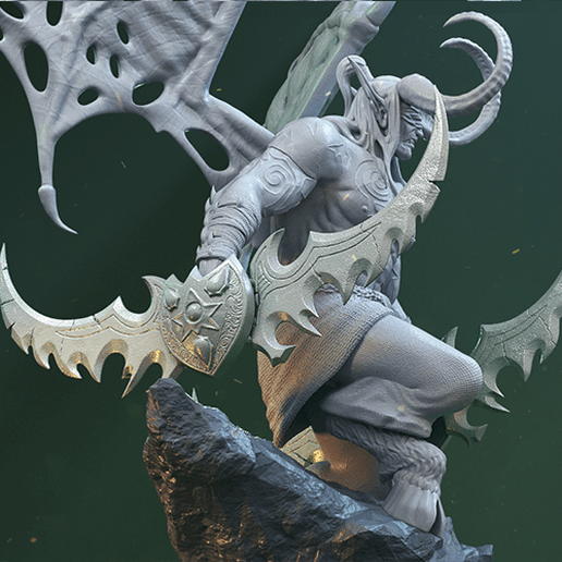 Illidan Furia tormenta 3d modelo impresión Arte warcarft fantasía guerrero demonio cazador miniaturas figuritas estatua monstruo criatura animal esqueleto ficticio mundo 3D print model - Mito3D