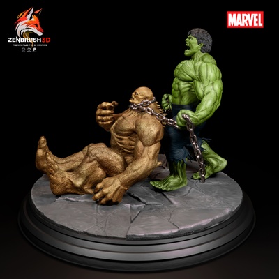 incrível hulk vs abominação diorama 3d impressão arte filme corpo herói maravilha furioso bandeira marca rufo eric mim edward norton vermelho mutante fisiculturista gigante verde piscina morta carcaju homem aranha veneno 3d print model - Mito3D