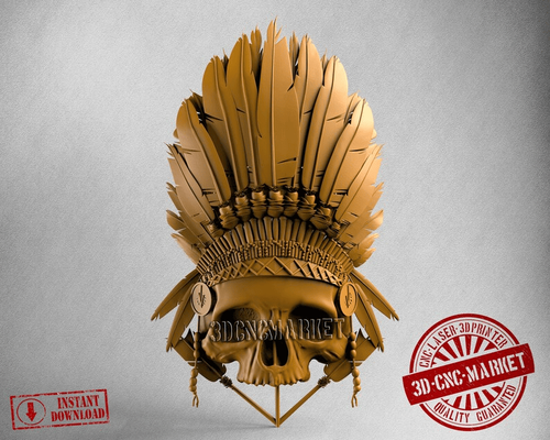 indian skull stl 3d figure printer files printing file art cnc wood carving router artcam relief 3d print model - Mito3D