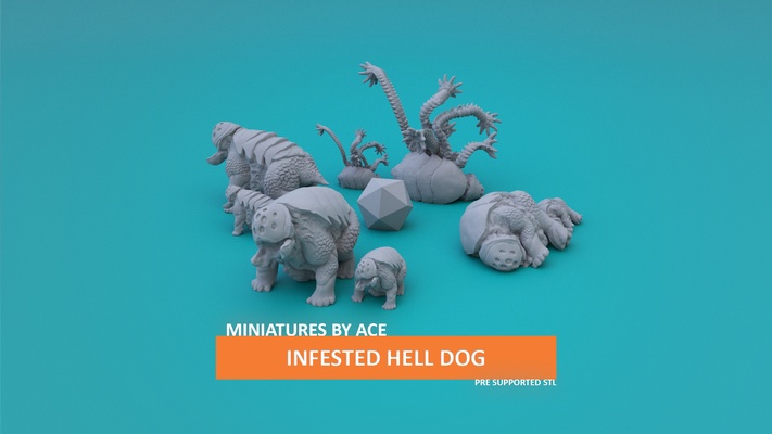 infested hell dog monster mutant dnd tabletop miniature fantasy 3d print model - Mito3D