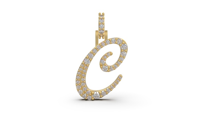 initial letter c necklace pendant alphabet luxury jewel jewelry jewellery stl 3d print model - Mito3D