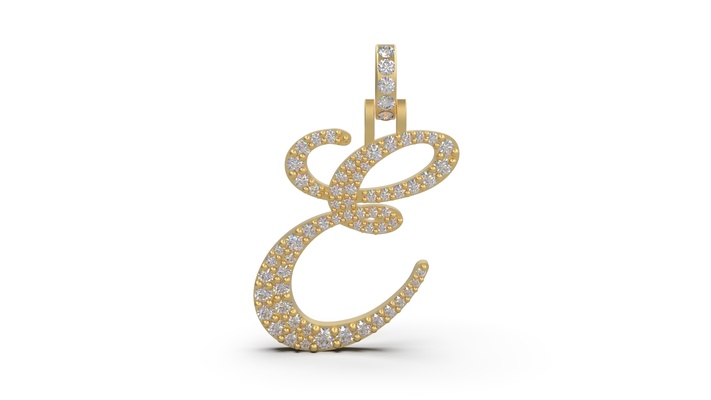 initial letter e necklace pendant alphabet luxury jewel jewelry jewellery stl 3d print model - Mito3D