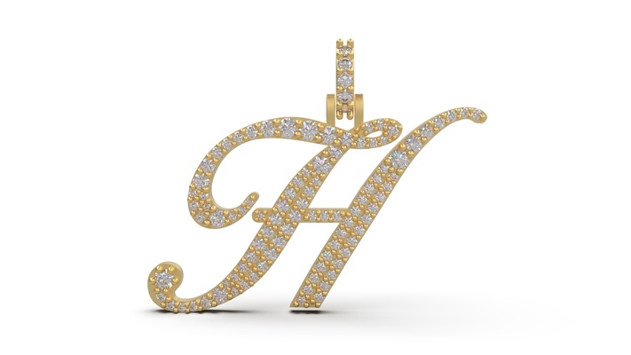 initial letter h necklace pendant alphabet luxury jewel jewelry jewellery stl 3d print model - Mito3D