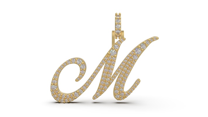 initial letter m necklace pendant alphabet multistone diamond luxury love gift special language font printable gold abc jewelry pendants 3d print model - Mito3D