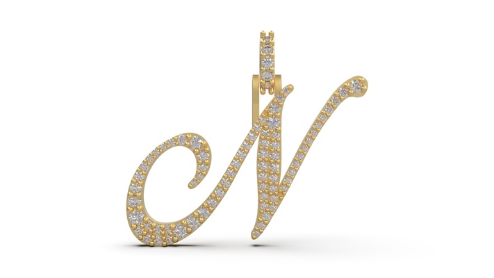 initial letter n necklace pendant alphabet luxury jewel jewelry jewellery stl 3d print model - Mito3D