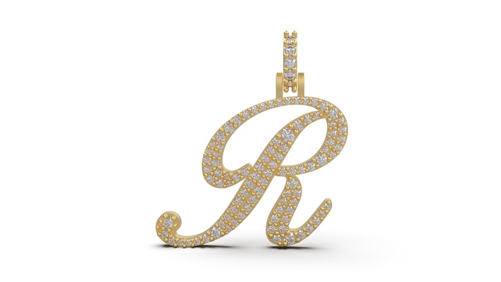initial letter r necklace pendant alphabet luxury jewel jewelry jewellery stl 3d print model - Mito3D