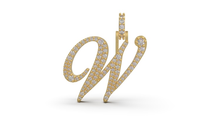 initial letter w necklace pendant alphabet luxury jewel jewelry jewellery stl 3d print model - Mito3D