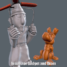 inspetor gadget cérebro fácil impressão suporte arte cão articulado helicóptero desenho animado adorável fofa francês figura modelo pacote escultura 3d print model - Mito3D
