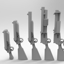 interstellar army wasteland weapons game cowboy western miniature revolver pistol shotgun rifle weapon scifi 28mm 3d print model - Mito3D