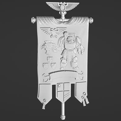 interstellar soldiers banner - heavy armor guy game marines flag space terminator ancient boardgame galactic scifi crest marine soldier holder 3d print model - Mito3D