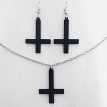 inverted cross necklace earrings spooky halloween fashion goth alt devil 3d print model - Mito3D